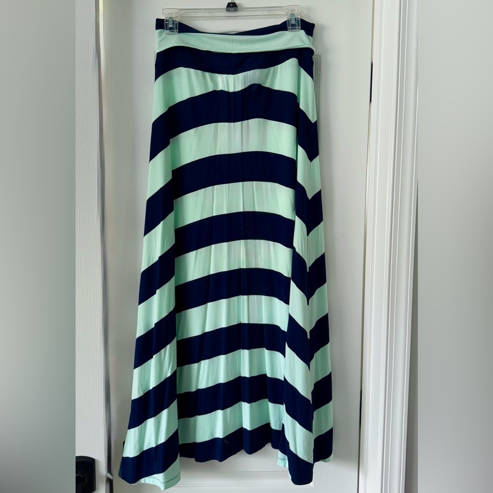 Foldover Waistband GAP Maxi Skirt - Light Aqua/Navy Striped